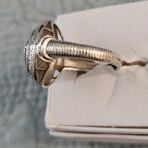 Sterling Silver .925 Eye-Inspired Ring With Blue and Clear Gemstones Size 8 - Picture 2 of 6